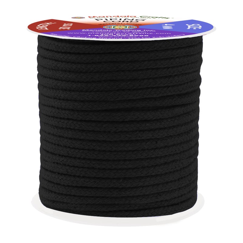 Mandala Crafts Black Soft Replacement Drawstring Cords for Sweatpants Bags - Piping Cord for Sewing Upholstery - 30 Yds 4mm Cotton Cording Macrame Rope Corset Strings - Image 1